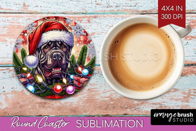 Funny Christmas Dog Round Coaster Sublimation OrangeBrushStudio 