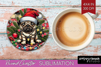 Funny Christmas Dog Round Coaster Sublimation OrangeBrushStudio 