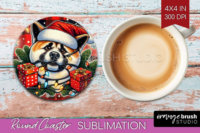 Funny Christmas Dog Round Coaster Sublimation OrangeBrushStudio 
