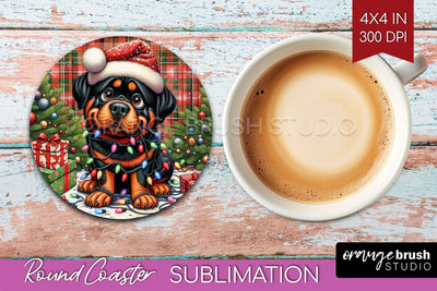 Funny Christmas Dog Round Coaster Sublimation OrangeBrushStudio 