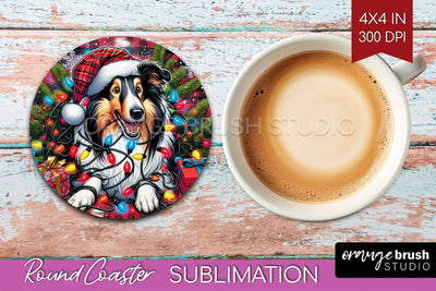 Funny Christmas Dog Round Coaster Sublimation OrangeBrushStudio 