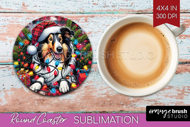Funny Christmas Dog Round Coaster Sublimation OrangeBrushStudio 