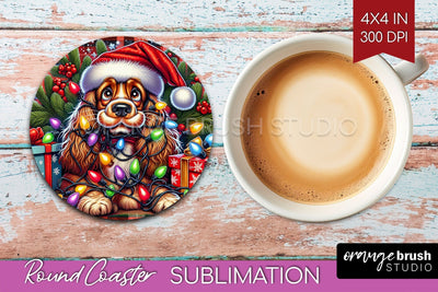 Funny Christmas Dog Round Coaster Sublimation OrangeBrushStudio 