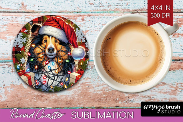 Funny Christmas Dog Round Coaster Sublimation OrangeBrushStudio 