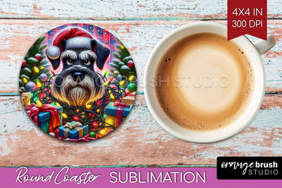 Funny Christmas Dog Round Coaster Sublimation OrangeBrushStudio 