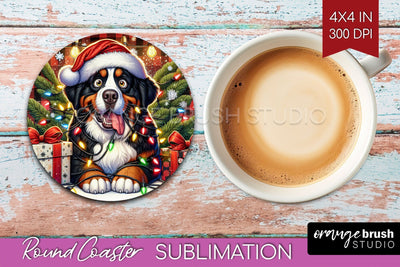 Funny Christmas Dog Round Coaster Sublimation OrangeBrushStudio 