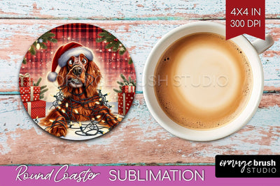 Funny Christmas Dog Round Coaster Sublimation OrangeBrushStudio 
