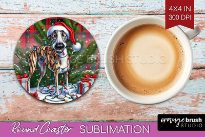 Funny Christmas Dog Round Coaster Sublimation OrangeBrushStudio 