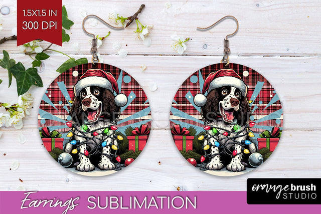 Funny Christmas Dog Round Earrings Sublimation OrangeBrushStudio 