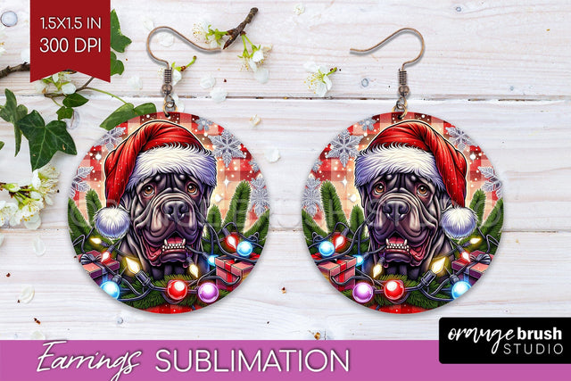 Funny Christmas Dog Round Earrings Sublimation OrangeBrushStudio 