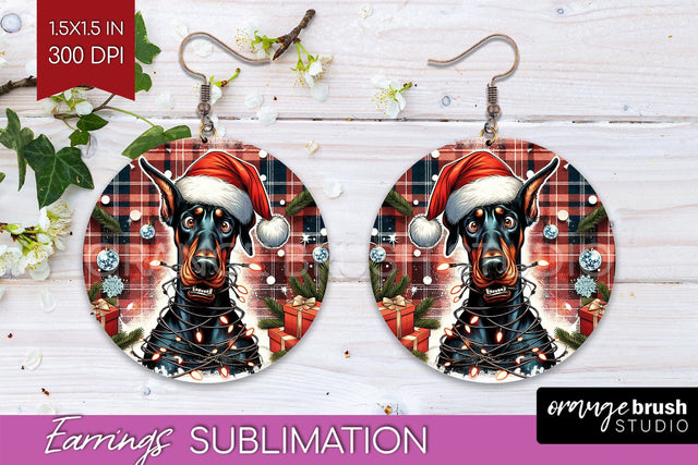 Funny Christmas Dog Round Earrings Sublimation OrangeBrushStudio 