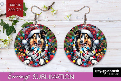 Funny Christmas Dog Round Earrings Sublimation OrangeBrushStudio 