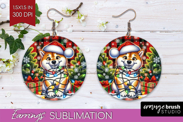 Funny Christmas Dog Round Earrings Sublimation OrangeBrushStudio 