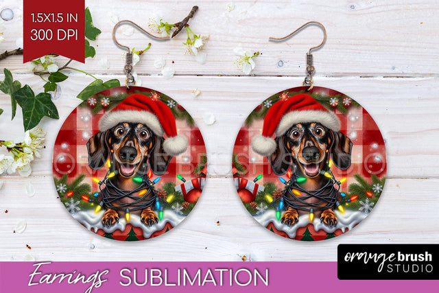Funny Christmas Dog Round Earrings Sublimation OrangeBrushStudio 