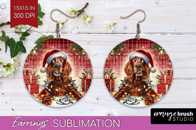 Funny Christmas Dog Round Earrings Sublimation OrangeBrushStudio 
