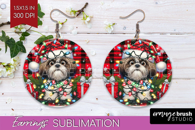 Funny Christmas Dog Round Earrings Sublimation OrangeBrushStudio 
