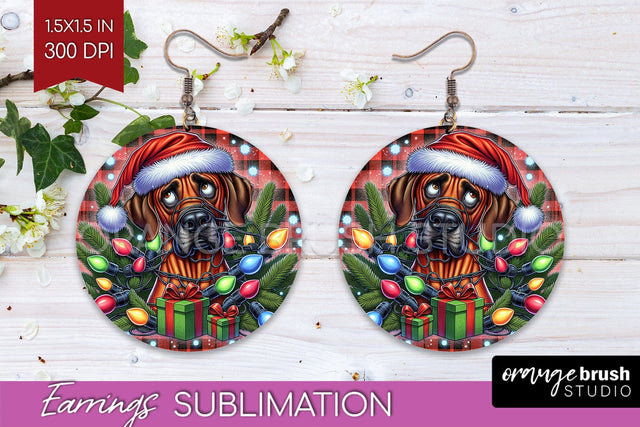 Funny Christmas Dog Round Earrings Sublimation OrangeBrushStudio 