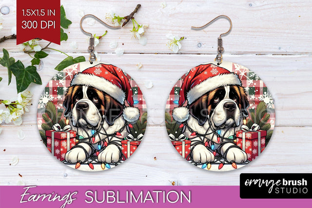 Funny Christmas Dog Round Earrings Sublimation OrangeBrushStudio 