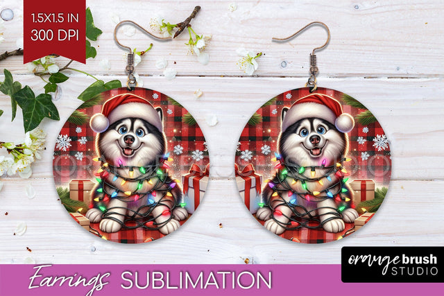 Funny Christmas Dog Round Earrings Sublimation OrangeBrushStudio 
