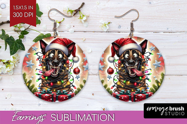 Funny Christmas Dog Round Earrings Sublimation OrangeBrushStudio 