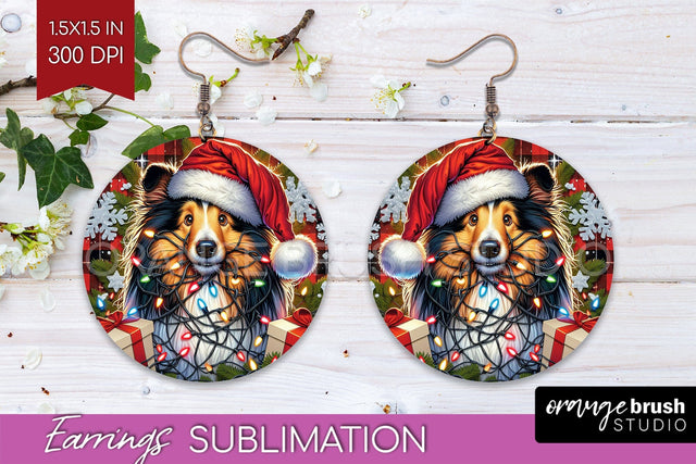 Funny Christmas Dog Round Earrings Sublimation OrangeBrushStudio 