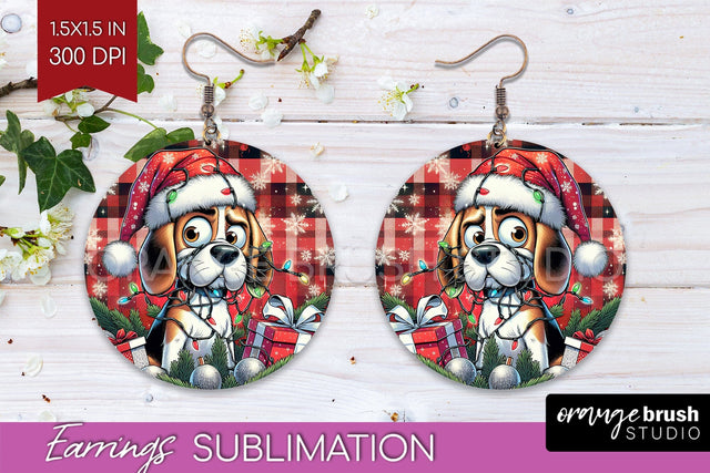 Funny Christmas Dog Round Earrings Sublimation OrangeBrushStudio 