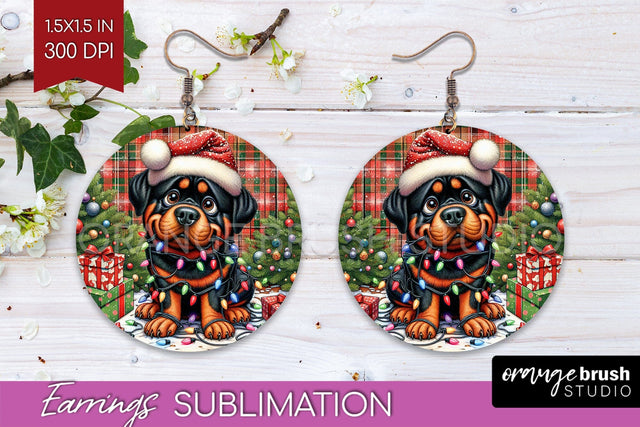 Funny Christmas Dog Round Earrings Sublimation OrangeBrushStudio 