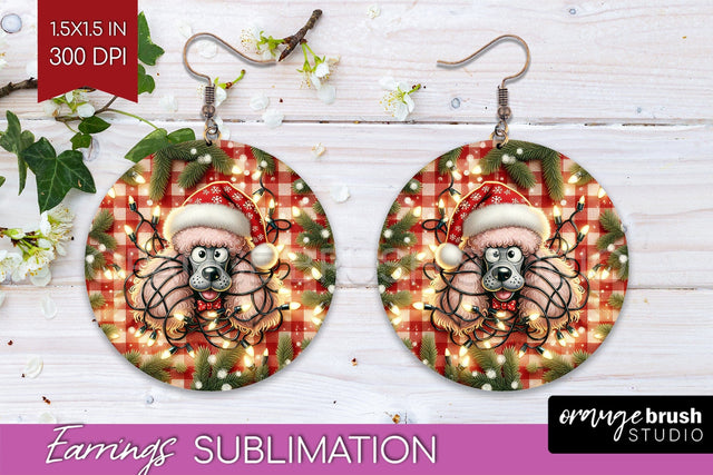 Funny Christmas Dog Round Earrings Sublimation OrangeBrushStudio 