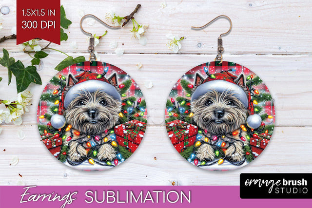 Funny Christmas Dog Round Earrings Sublimation OrangeBrushStudio 