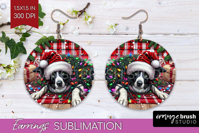 Funny Christmas Dog Round Earrings Sublimation OrangeBrushStudio 