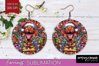 Funny Christmas Dog Round Earrings Sublimation OrangeBrushStudio 