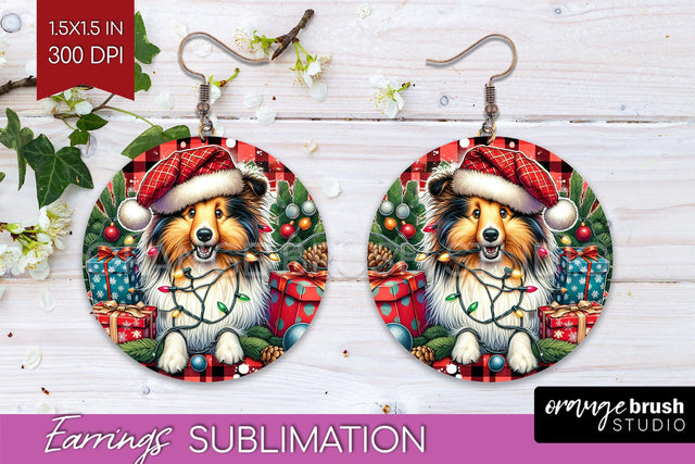 Funny Christmas Dog Round Earrings Sublimation OrangeBrushStudio 