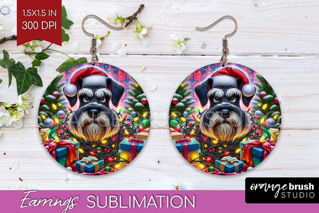 Funny Christmas Dog Round Earrings Sublimation OrangeBrushStudio 