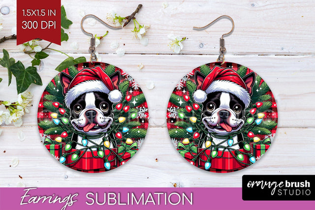 Funny Christmas Dog Round Earrings Sublimation OrangeBrushStudio 