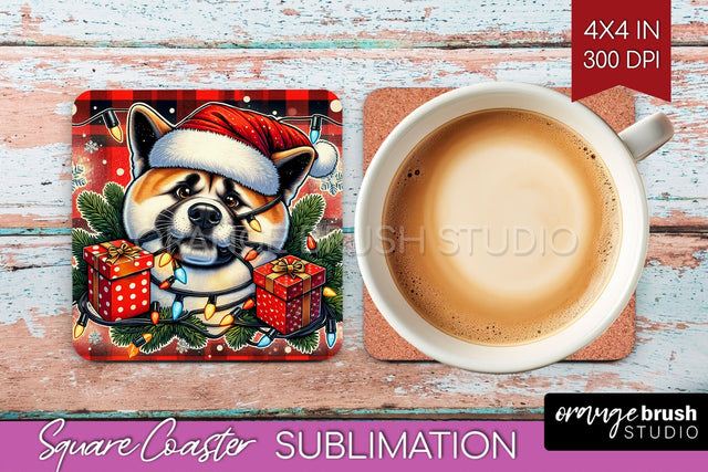 Funny Christmas Dog Square Coaster Sublimation OrangeBrushStudio 