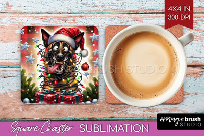 Funny Christmas Dog Square Coaster Sublimation OrangeBrushStudio 