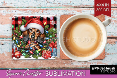 Funny Christmas Dog Square Coaster Sublimation OrangeBrushStudio 