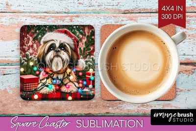 Funny Christmas Dog Square Coaster Sublimation OrangeBrushStudio 