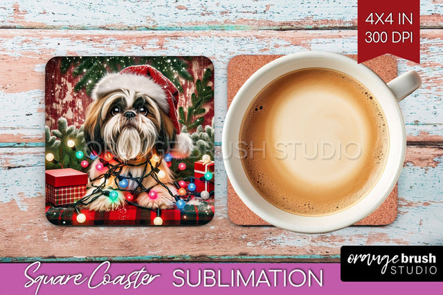 Funny Christmas Dog Square Coaster Sublimation OrangeBrushStudio 