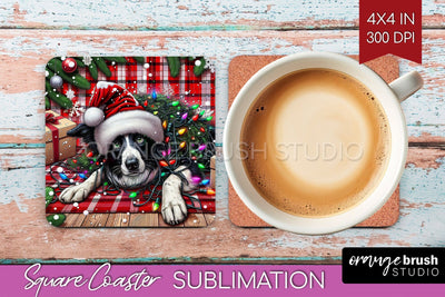 Funny Christmas Dog Square Coaster Sublimation OrangeBrushStudio 
