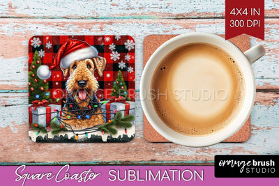 Funny Christmas Dog Square Coaster Sublimation OrangeBrushStudio 