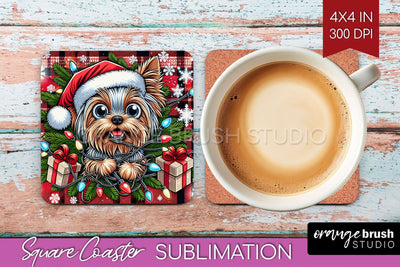 Funny Christmas Dog Square Coaster Sublimation OrangeBrushStudio 