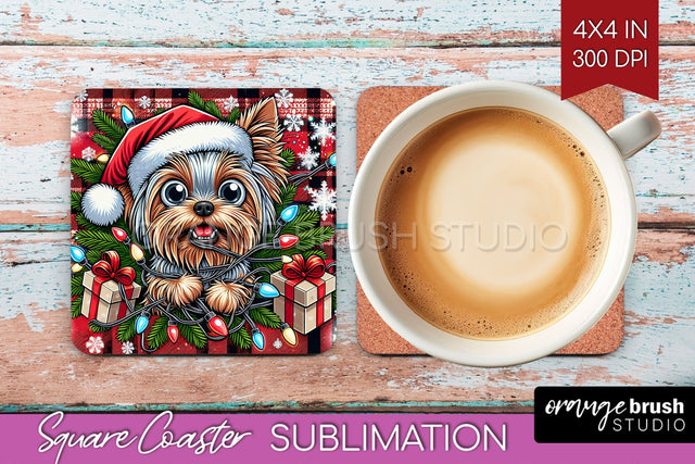 Funny Christmas Dog Square Coaster Sublimation OrangeBrushStudio 