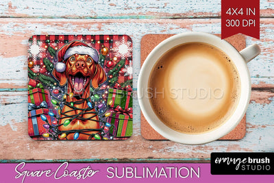 Funny Christmas Dog Square Coaster Sublimation OrangeBrushStudio 