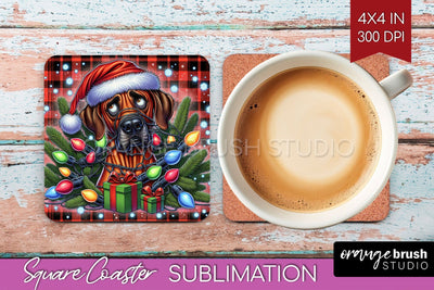 Funny Christmas Dog Square Coaster Sublimation OrangeBrushStudio 
