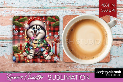 Funny Christmas Dog Square Coaster Sublimation OrangeBrushStudio 