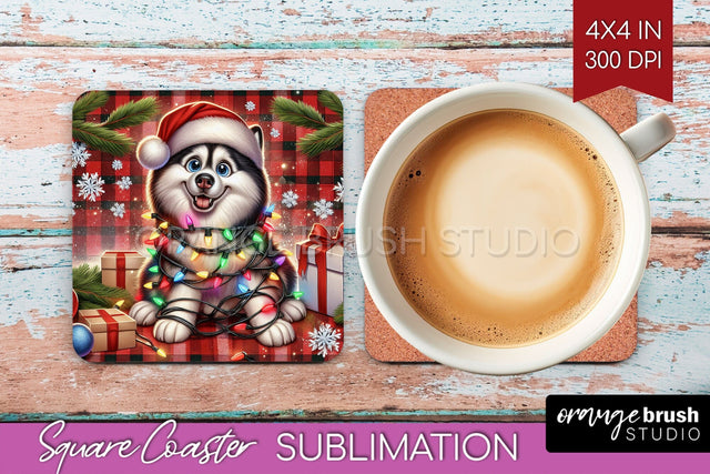 Funny Christmas Dog Square Coaster Sublimation OrangeBrushStudio 
