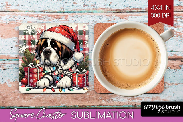 Funny Christmas Dog Square Coaster Sublimation OrangeBrushStudio 