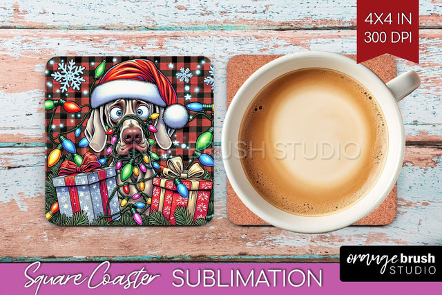 Funny Christmas Dog Square Coaster Sublimation OrangeBrushStudio 