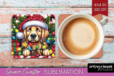 Funny Christmas Dog Square Coaster Sublimation OrangeBrushStudio 